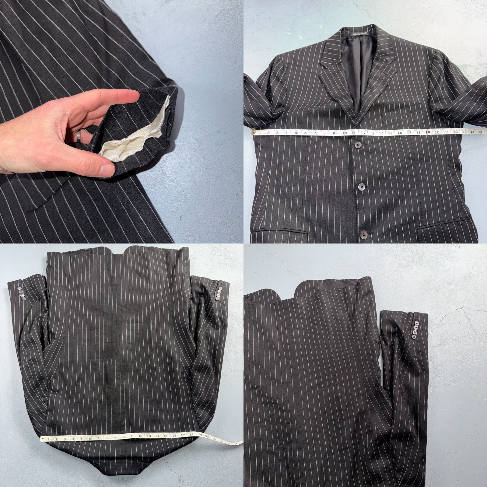 Ralph Lauren Purple Label VINTAGE Ralph Lauren Purple Label Black Linen Suit Jacket Mens 44R Pinstripe Blazer 2-Button Notch Peak Vintage Mens Jacket Size 44R - 9 Thumbnail