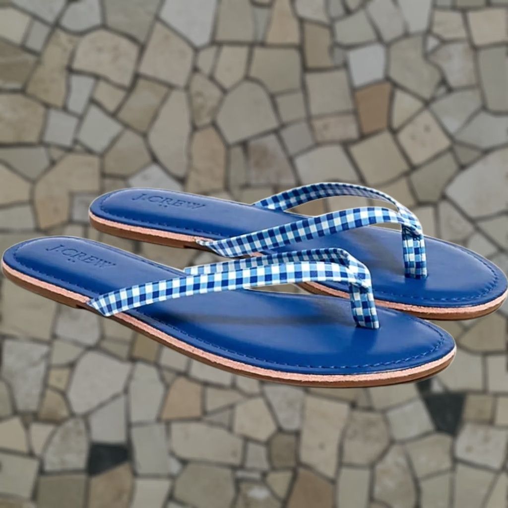 J.Crew J.CREW Women's Sandals Flip Flop Gingham Blue White Size 8 Size US 8 / IT 38 - 1 Thumbnail