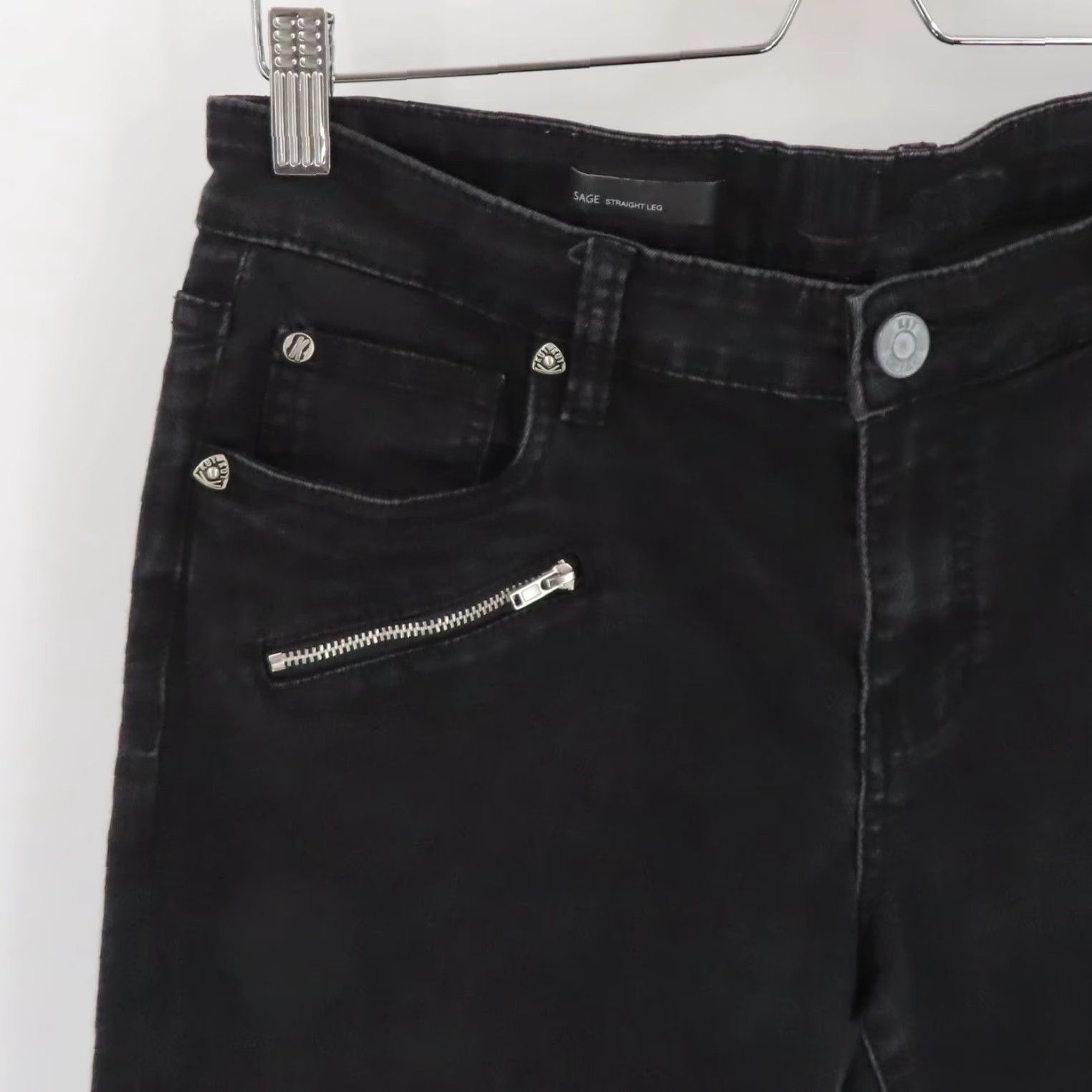 Vintage Kut from the Kloth Women Jeans 10 Sage Straight Leg Zipper Pocket Black Denim Slacks Size 32" / US 10 / IT 46 - 2 Thumbnail