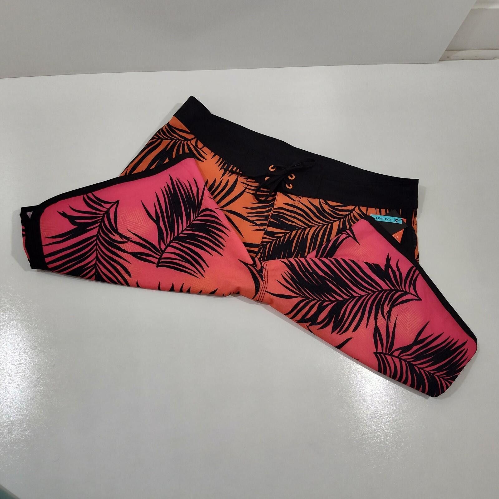 Burnside Burnside Board Shorts Men's 34 Orange Pink Leaf Print Size US 34 / EU 50 - 3 Thumbnail
