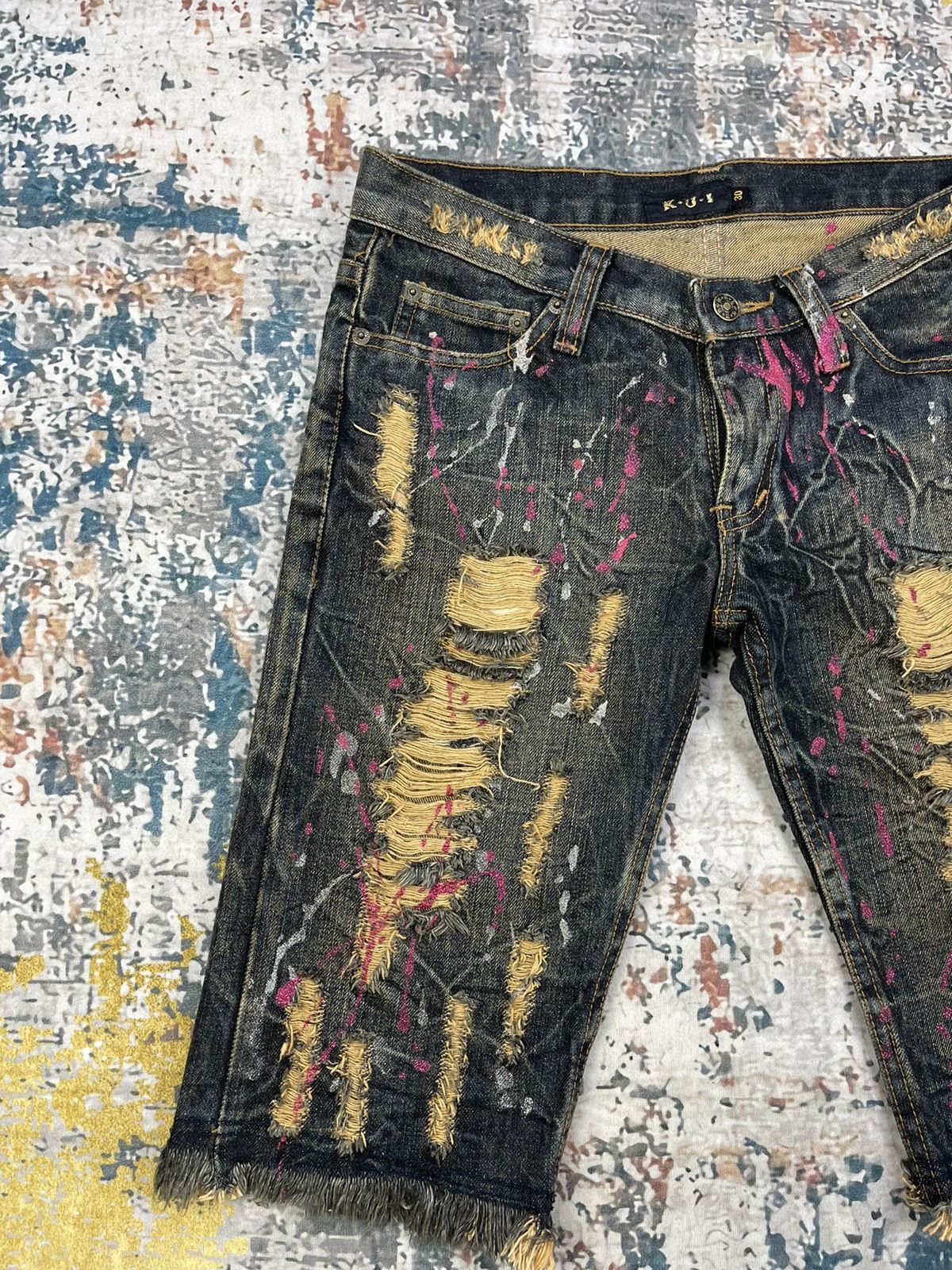 If Six Was Nine Slim Fit Ripped Painted Splash ISWN Style Short Denim Size US 30 / EU 46 - 2 Thumbnail