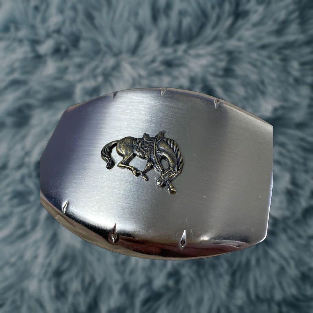 Vintage VINTAGE Nickel Plated Belt Buckle Western Horse Rodeo Country Belt Buckle Adult Unisex Men Women Size ONE SIZE - 1 Thumbnail