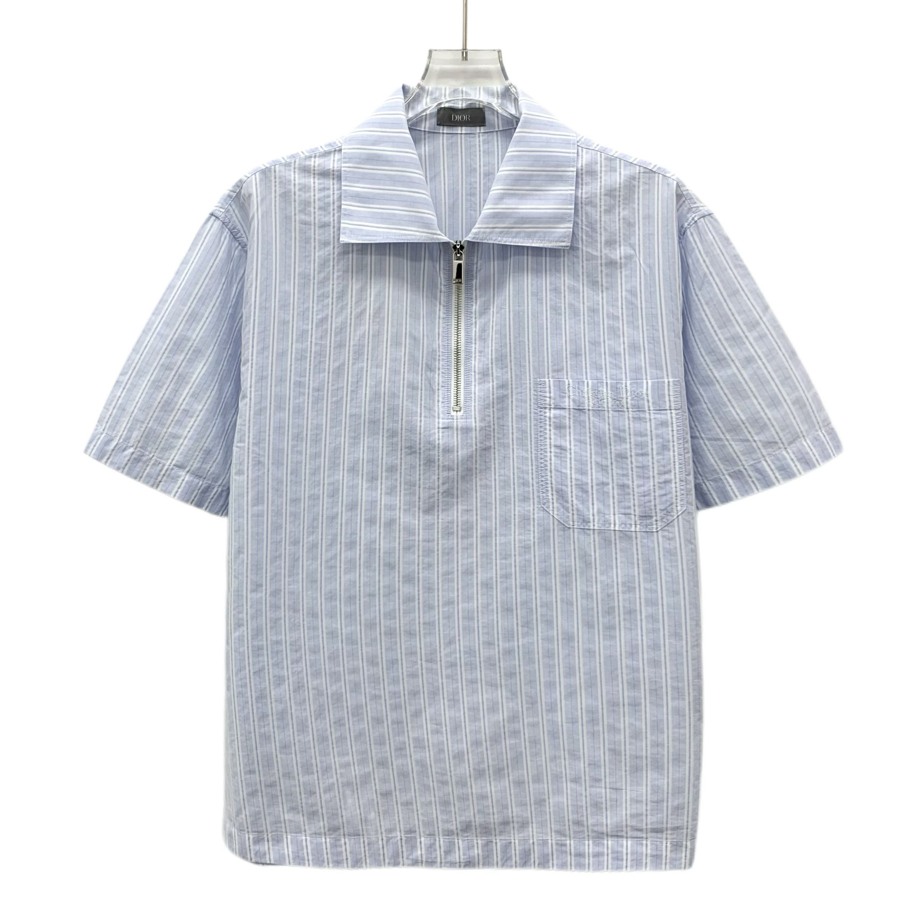 Dior Dior Light Blue Striped Half-Zip Polo Tee (Size 46) Size US S / EU 44-46 / 1 - 1 Thumbnail