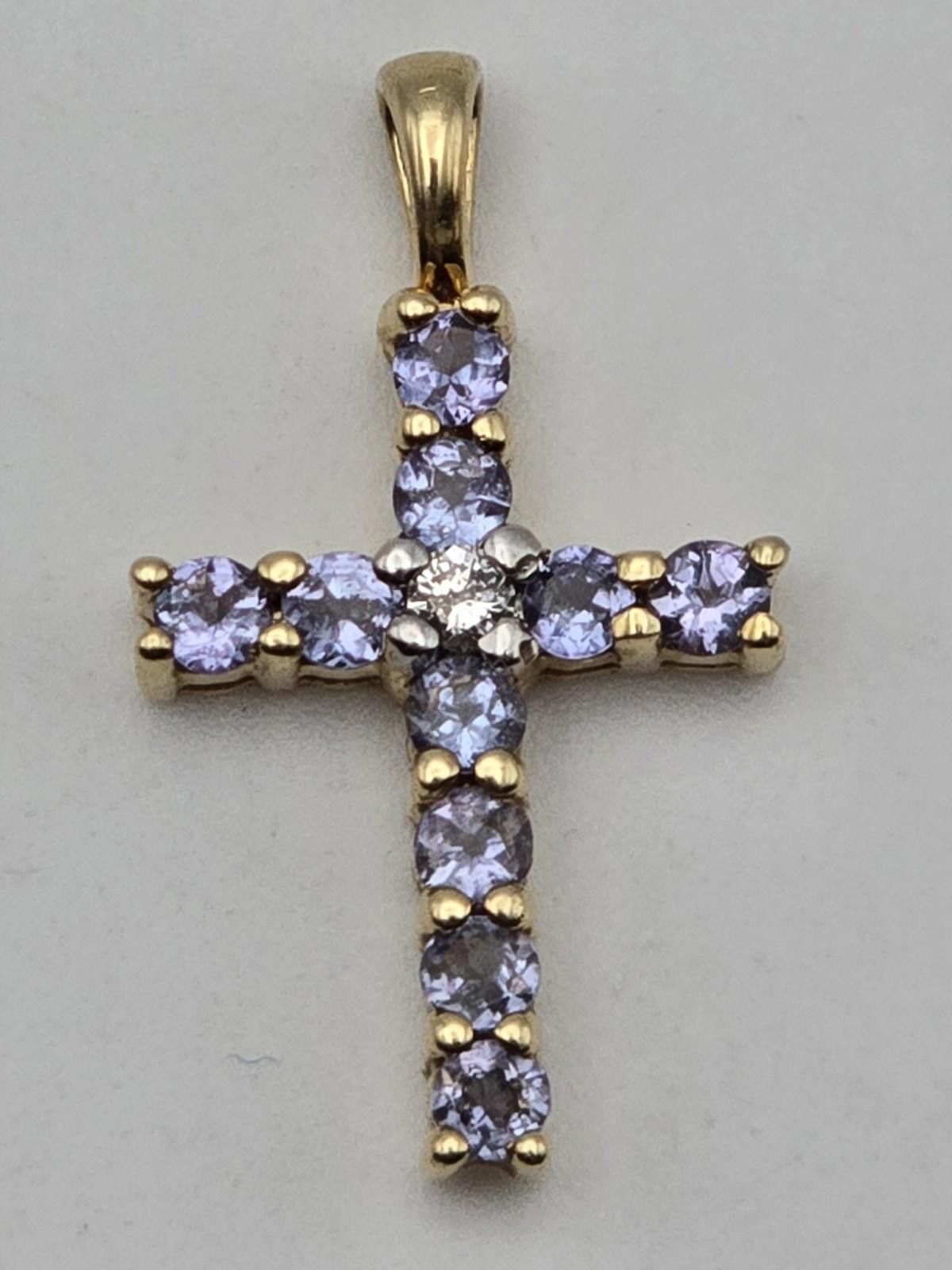 The Unbranded Brand 14k Yellow Gold Cross Pendant Diamond Center w 10 Amethyst Size ONE SIZE - 5 Thumbnail
