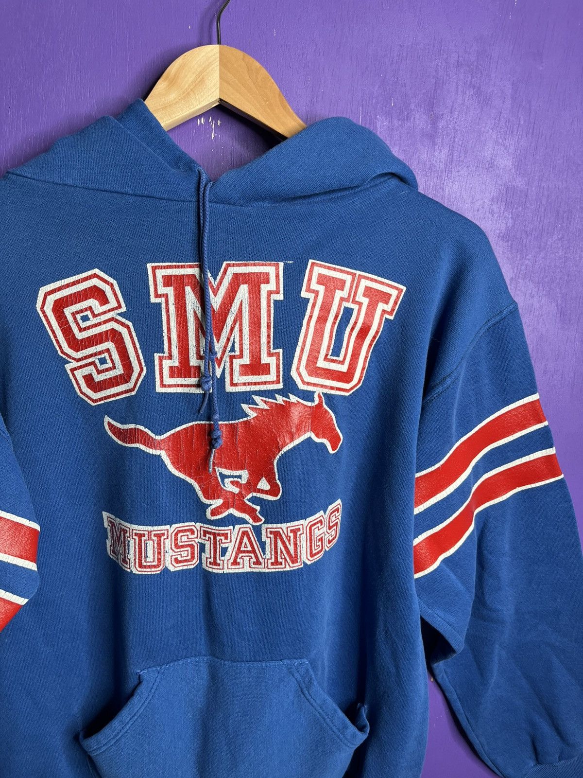 Russell Athletic × Vintage Vintage 70s Russell SMU mustangs sleeve stripes hoodie Size US M / EU 48-50 / 2 - 3 Thumbnail