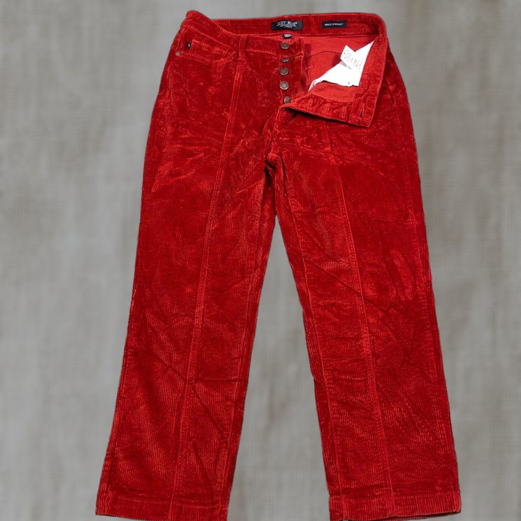 Vintage Judy Blue Jeans Women 13 31 Ankle Straight Red Corduroy Pants Button Fly Cords Size 34" / US 12 / IT 48 - 1 Thumbnail