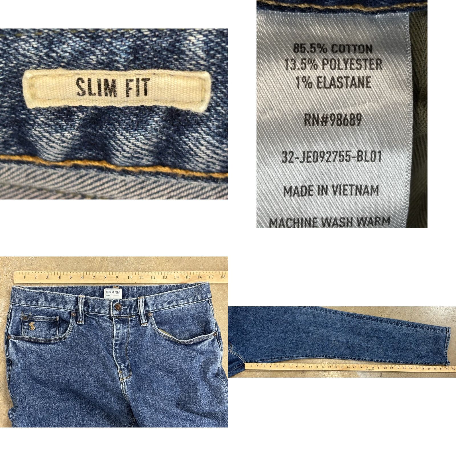 Todd Snyder Todd Snyder Slim Fit Jeans Mens 34x34 Stretch 5-Pocket Med Wash Denim Straight Jeans Size US 34 / EU 50 - 8 Thumbnail