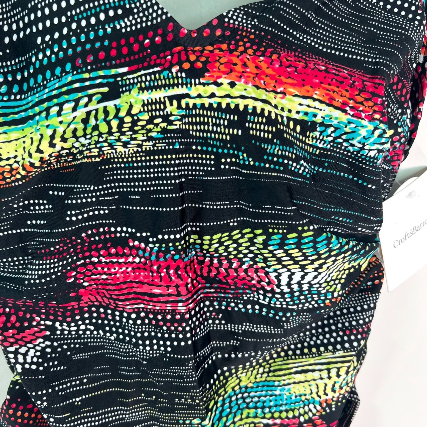 Croft & Barrow Croft & Barrow Womens Tankini Top Black Printed Padded Side Drawstring Size 6 D Size M / US 6-8 / IT 42-44 - 3 Thumbnail