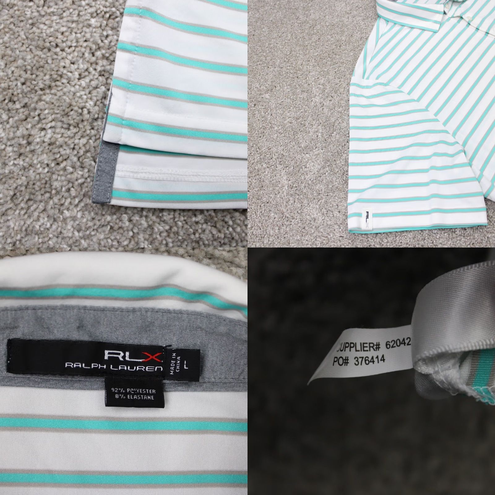 RLX Ralph Lauren RLX Ralph Lauren Polo Shirt Mens Large Green Striped Short Sleeve Polo Golf Polyester Blend Stretch Pullover Shirt Size US L / EU 52-54 / 3 - 8 Thumbnail