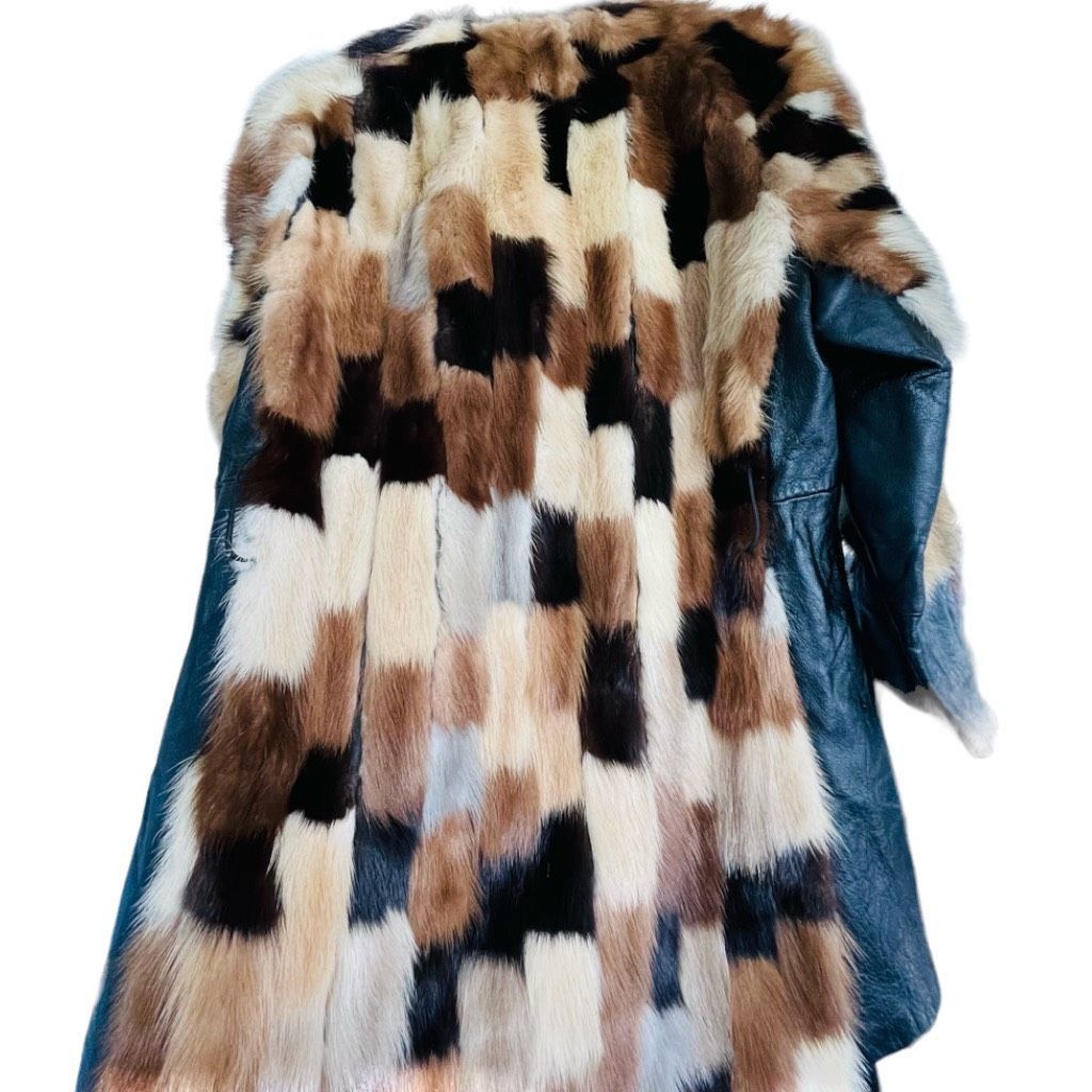 Vintage FUR COAT Genuine Y2K Vintage Rabbit Fur Leather Patchwork Long Belted Winter Coat Jacket Size XL / 14-16 Size L / US 10 / IT 46 - 11 Thumbnail