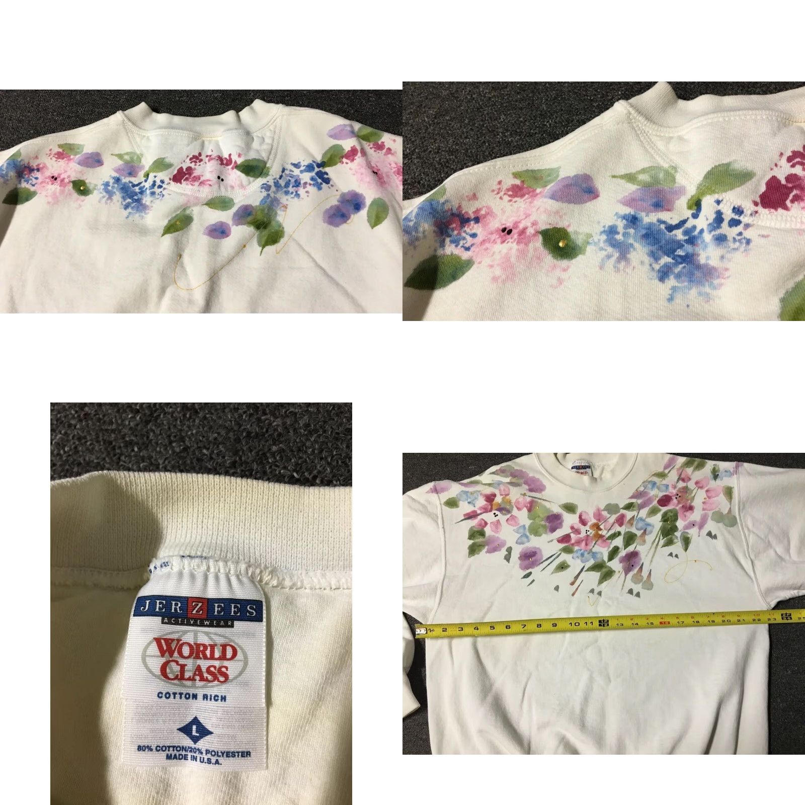 Jerzees Vtg 90s JERZEES Flowers Sweatshirt L White USA Men's Crewneck Floral 80s 90s Grunge Vaporwave Outdoors Hiking Mountains Vintage Shirt Size US L / EU 52-54 / 3 - 8 Thumbnail