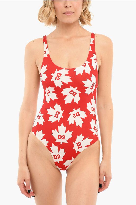 Dsquared2 og1mm0624 Logo Printed Swimsuit in Red/White Size S / US 4 / IT 40 - 1 Thumbnail