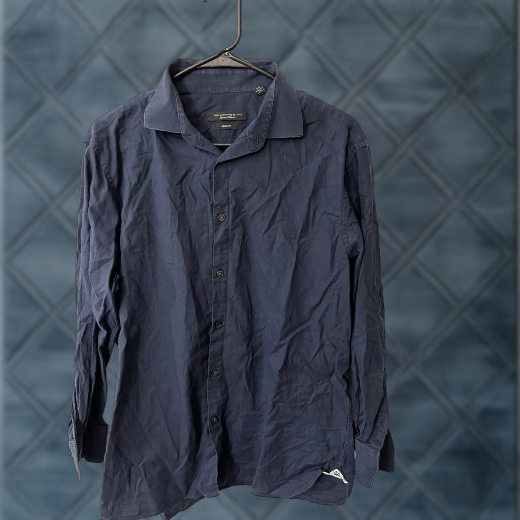 John Varvatos John Varvatos Signature Slim Fit Button Down Shirt Navy Blue 16 32/33 Men Dress Shirt Slim Fit Shirt 100% Cotton Size US L / EU 52-54 / 3 - 1 Thumbnail