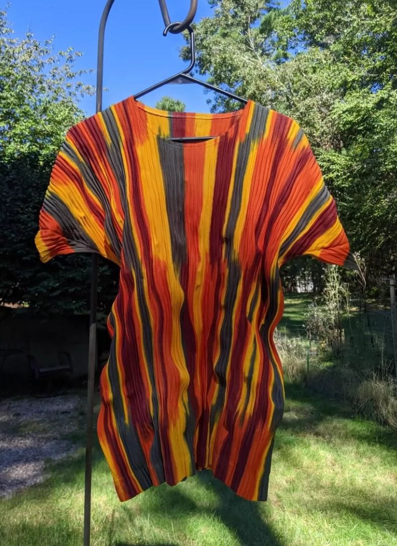 Issey Miyake Issey Miyake Orange and black striped short-sleeved shirt Size M / US 6-8 / IT 42-44 - 3 Thumbnail