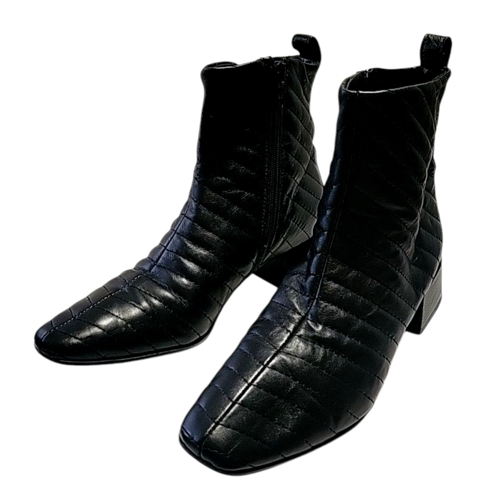 NAMESAKE NAPOLEONI QUILTED BLACK Leather Block Heel Zipped Women Boot Size US 8 / IT 38 - 3 Thumbnail