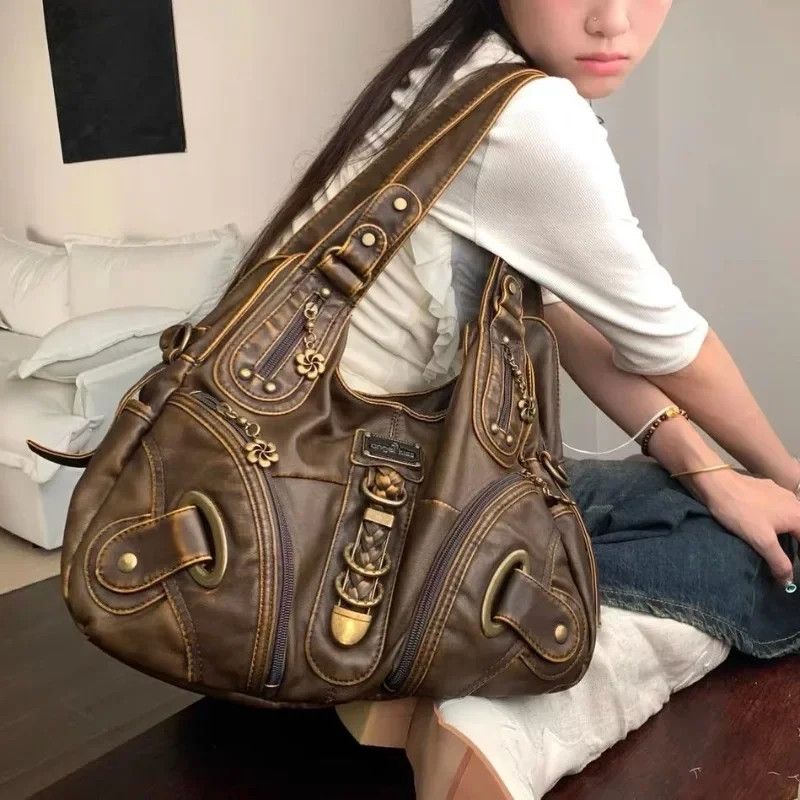 Leather × Vintage Vintage Retro Harajuku Design PU Leather Bag Size ONE SIZE - 5 Thumbnail