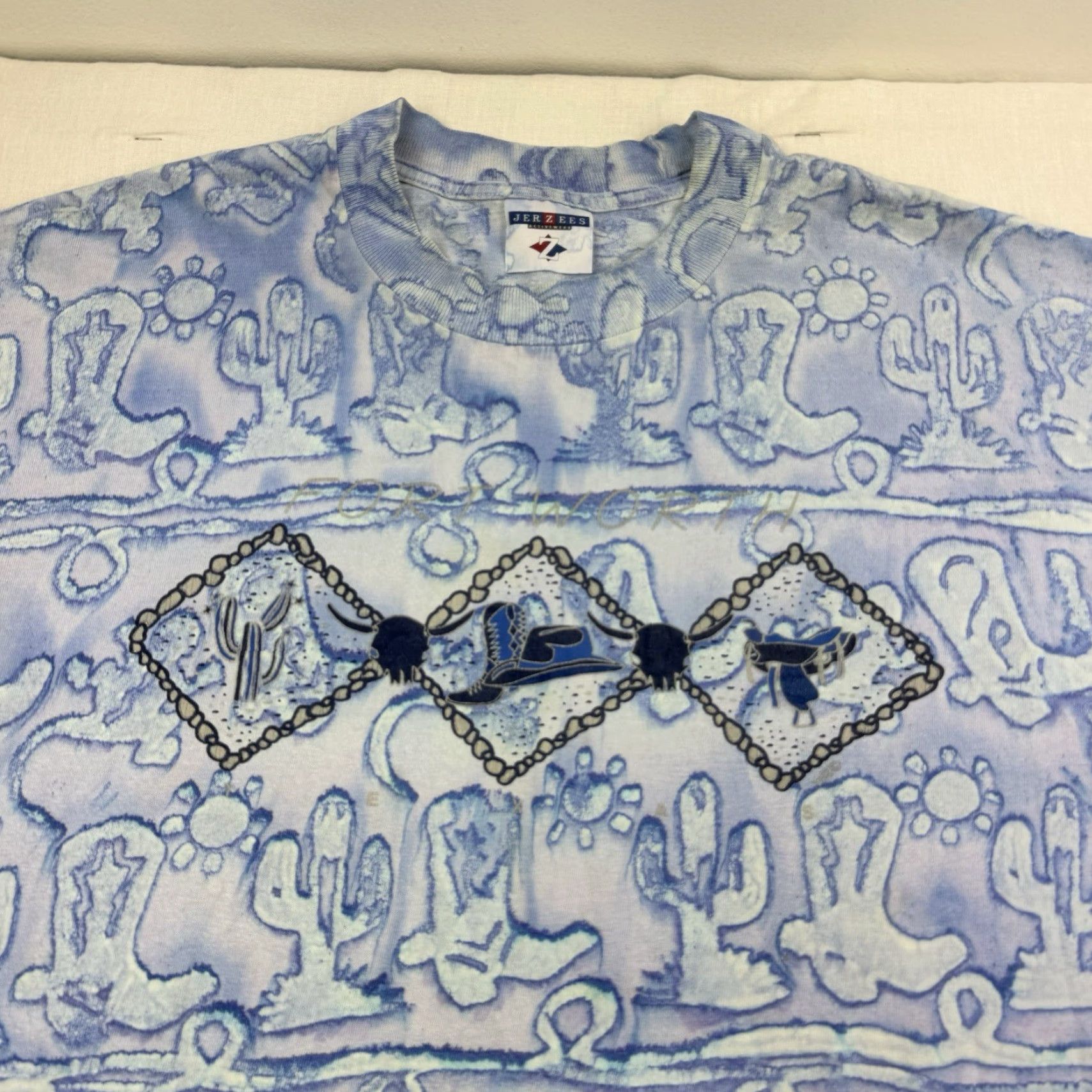 Jerzees VINTAGE Fort Worth Texas Tie Dye T-Shirt Men XL Short Sleeve Crew Neck Graphic Print Western 90s Size US XL / EU 56 / 4 - 2 Thumbnail