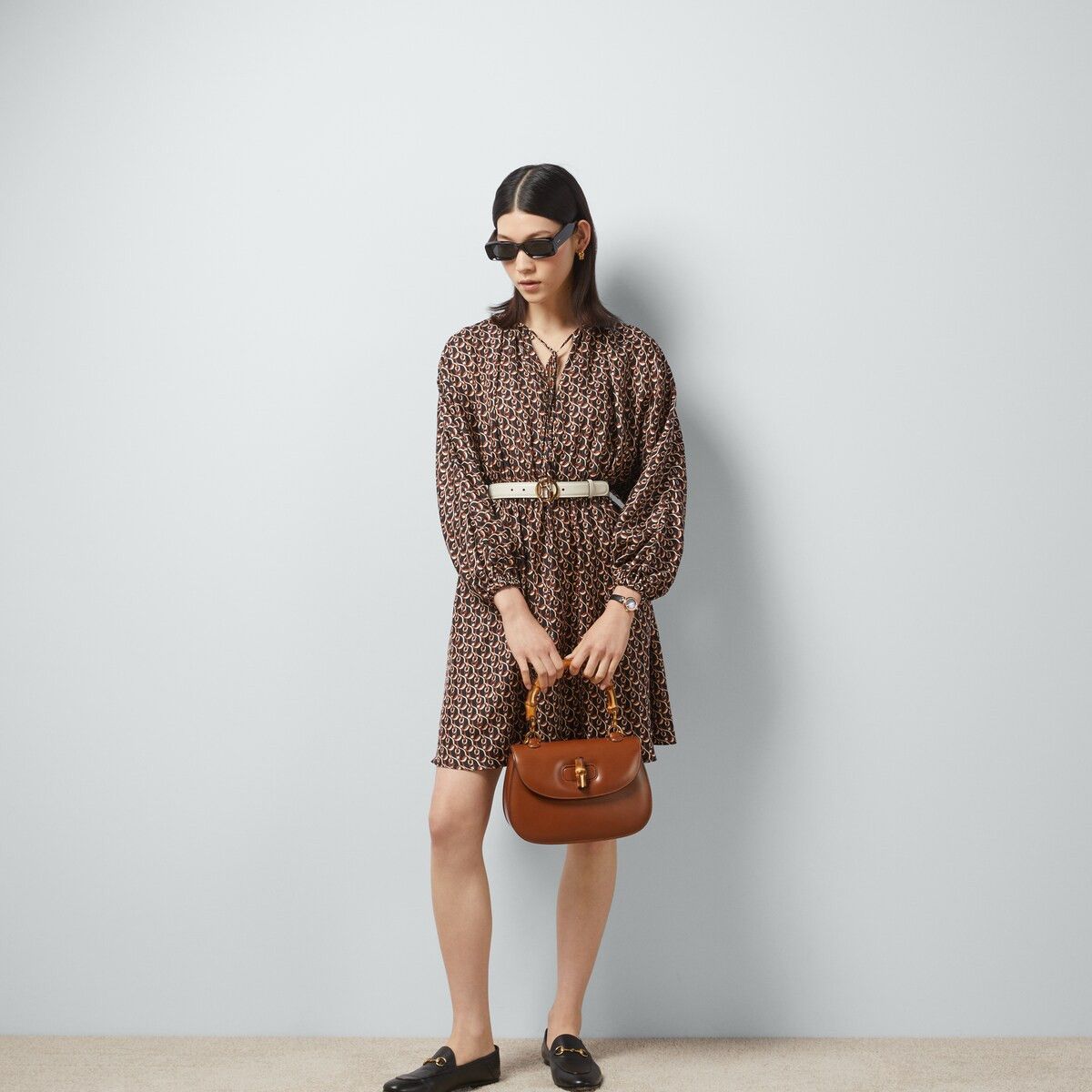 Gucci 40 S - Gucci Interlocking G Chain Print Silk Dress Brown Size S / US 4 / IT 40 - 2 Thumbnail