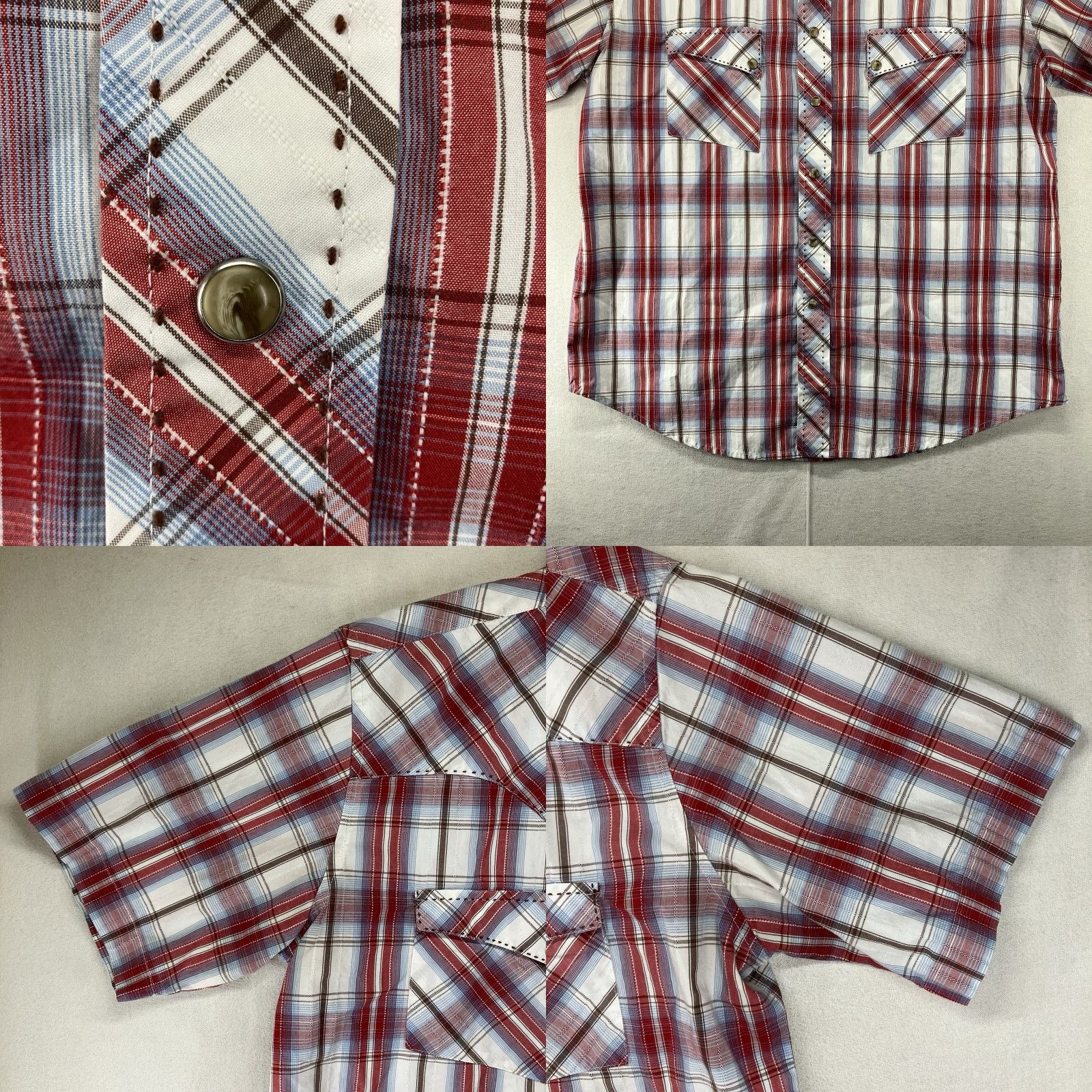 Wrangler VINTAGE Wrangler Shirt Mens Large Red Plaid Pearl Snap Cowboy USA Western Rodeo Shirt (Button-Up, Cowboy, Retro) Mens Size US L / EU 52-54 / 3 - 8 Thumbnail