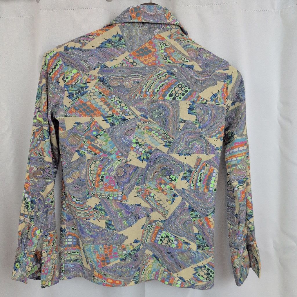 Vintage Ladies' 70s Vintage Psychedelic "Disco" Shirt Small Size S / US 4 / IT 40 - 7 Thumbnail