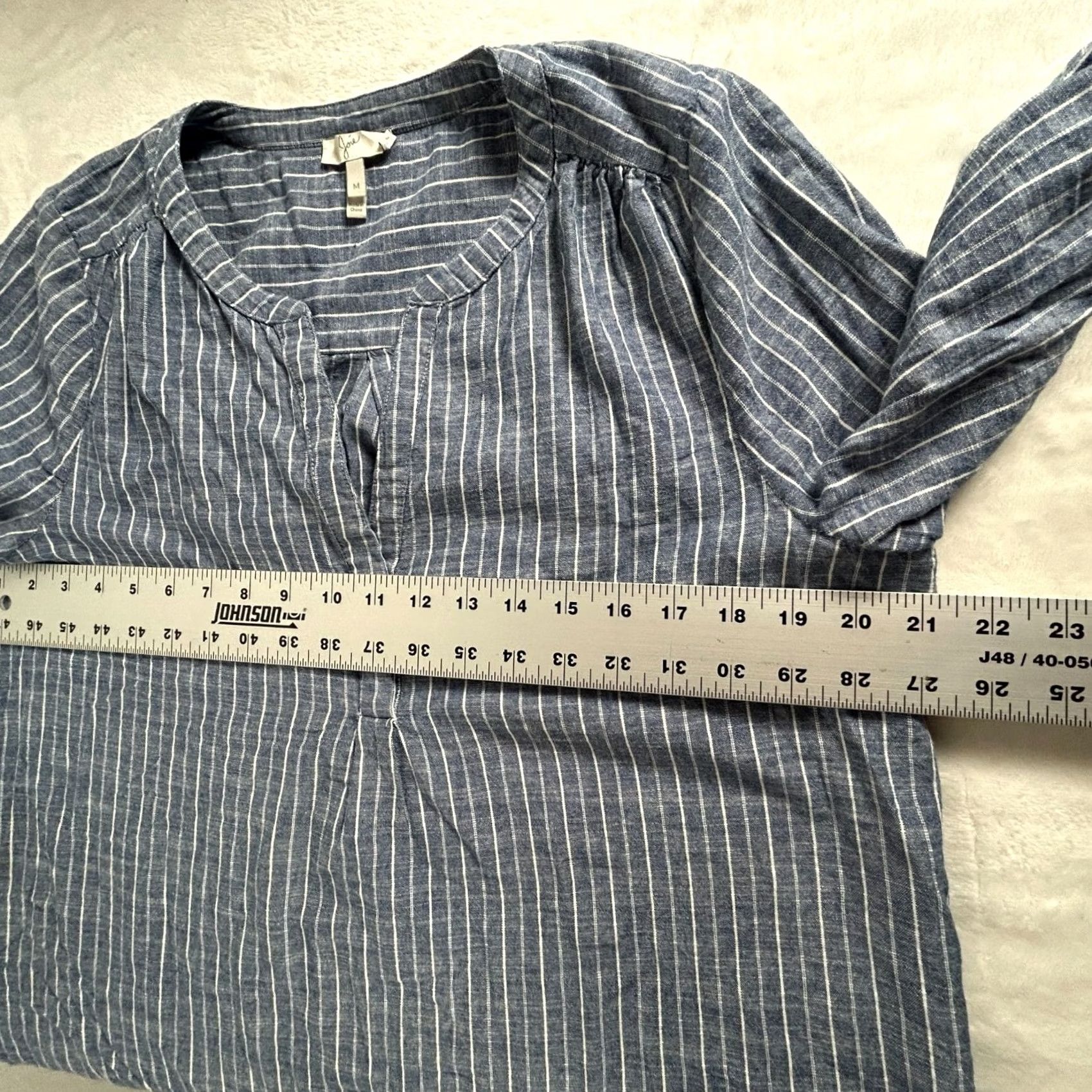Joie Joie Blouse Medium Blue & White Striped Cotton Long Sleeve Popover Top Womens Size M / US 6-8 / IT 42-44 - 6 Thumbnail