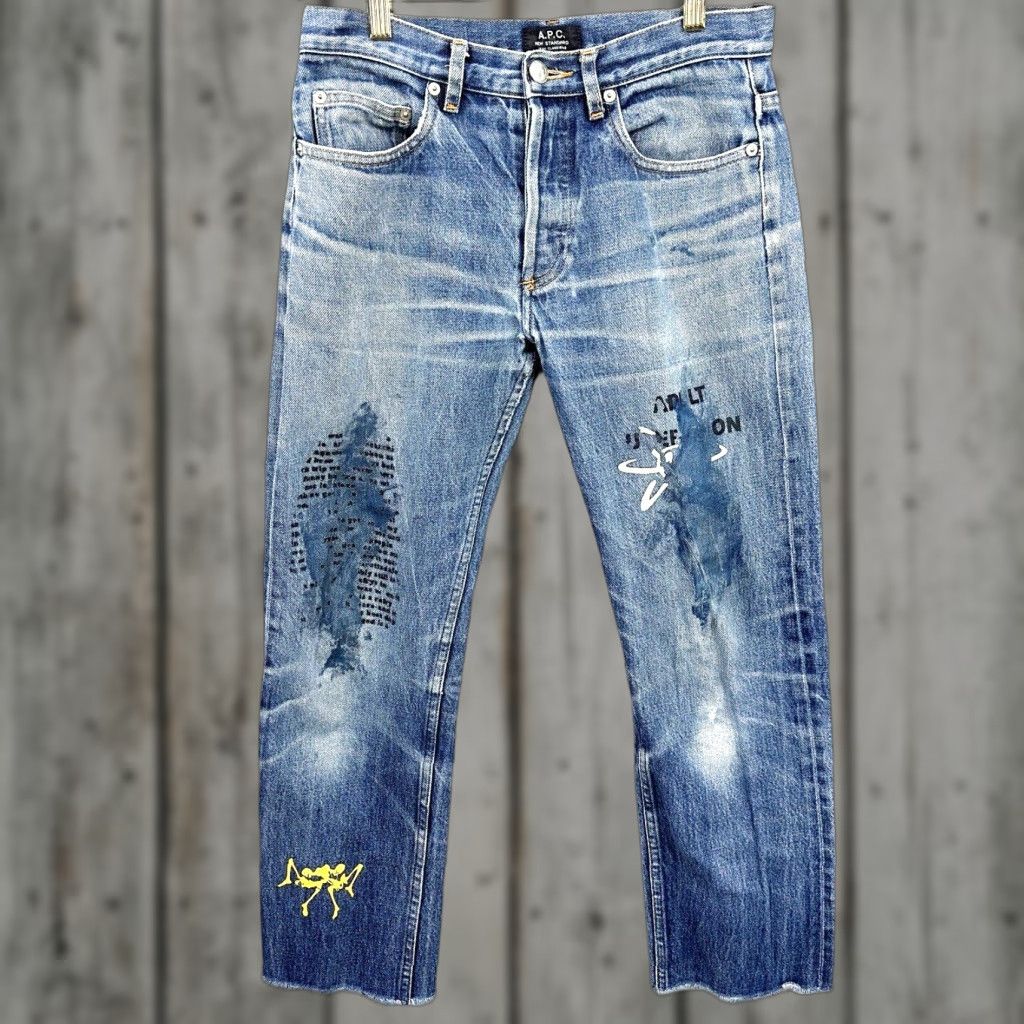 A.P.C. VINTAGE A.P.C. Selvedge Distressed Denim Jeans Women 28 Painted Academia Skull Grunge Jeans Size 28" / US 6 / IT 42 - 1 Thumbnail