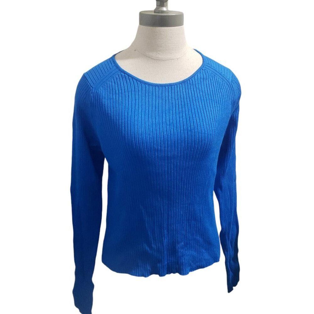 Mango CT1962 Mango Royal Blue Ribbed Long Sleeve Top XXL Size XXL / US 16-18 / IT 52-54 - 1 Thumbnail