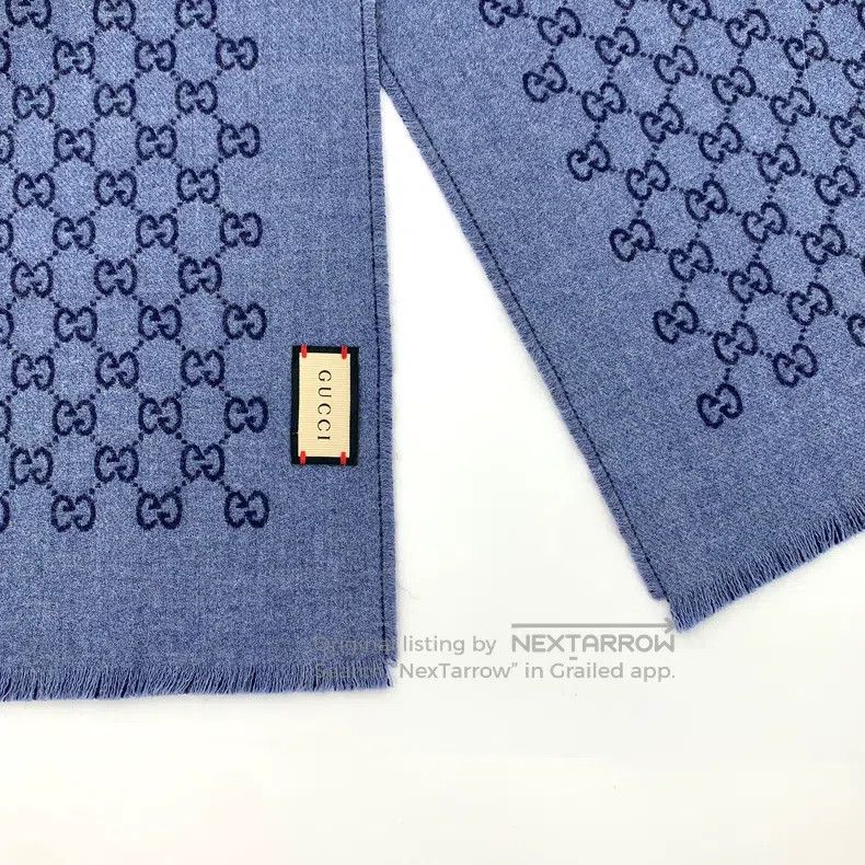 Gucci Gucci Dark blue logo jacquard full print wool scarf Size ONE SIZE - 4 Thumbnail