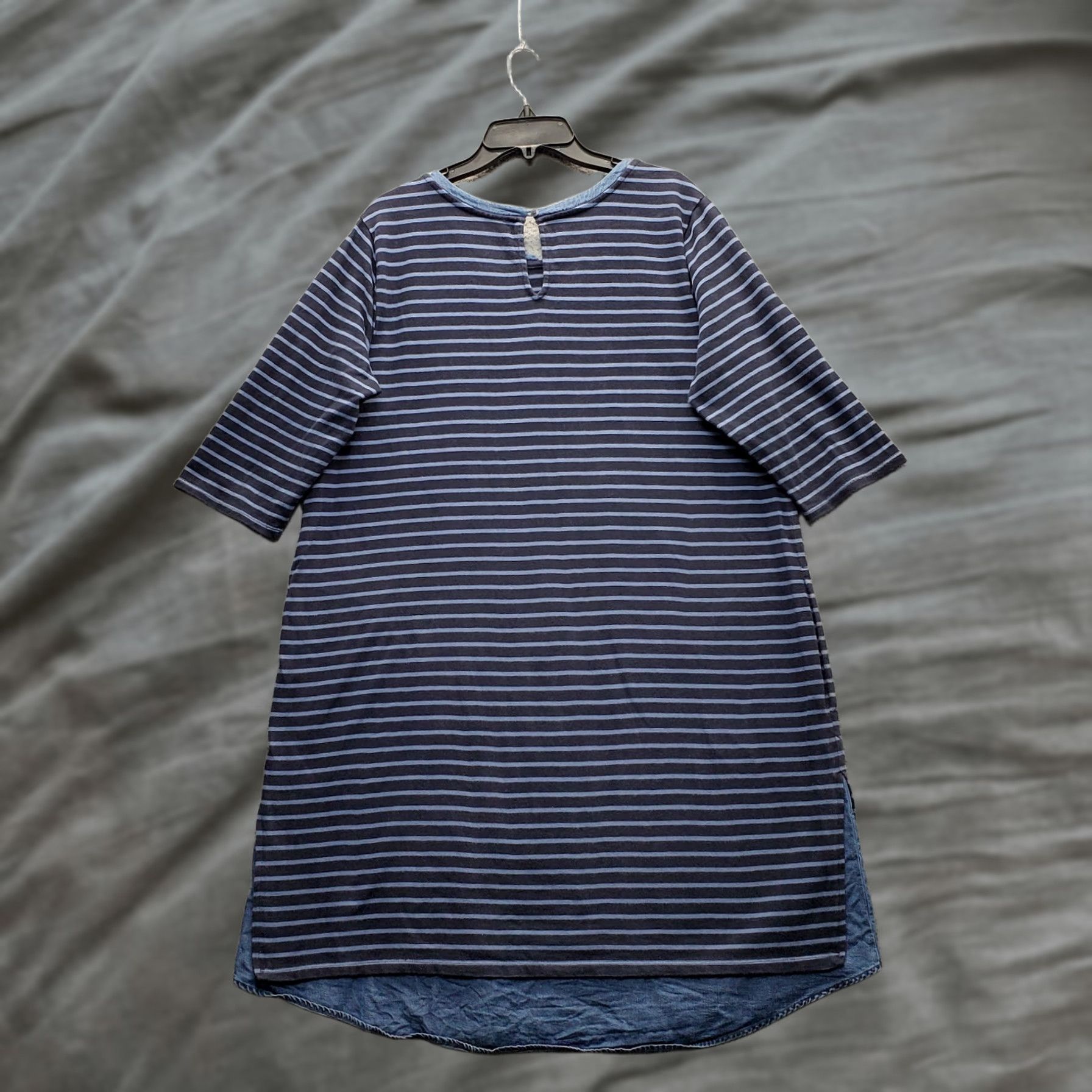 J. Jill J. Jill Womens T-Shirt Dress 1X Multicolor Striped 3/4 Sleeve Round Hem Keyhole Back Midi Shirt Dress Size XL / US 12-14 / IT 48-50 - 1 Thumbnail