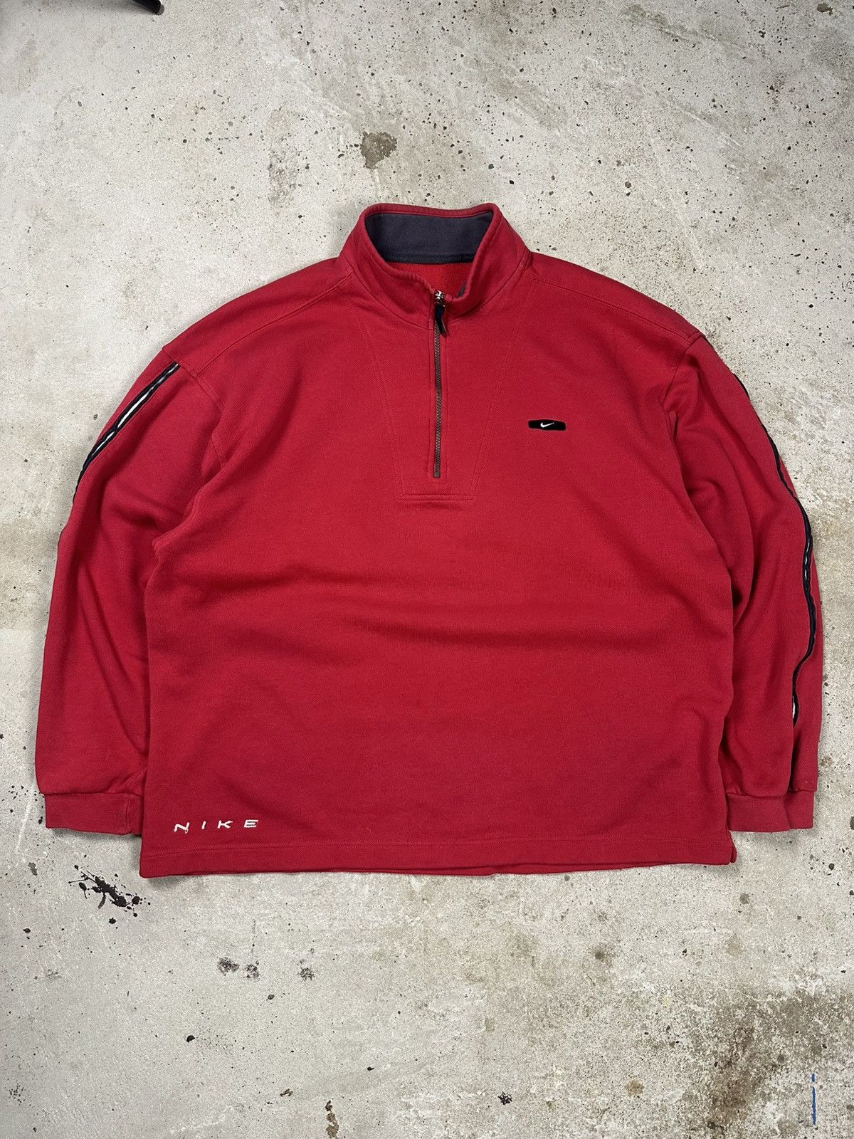 Nike × Vintage Vintage 90s Nike TN Red Half Zip Sweatshirt Swoosh SpellOut Size US XL / EU 56 / 4 - 1 Thumbnail