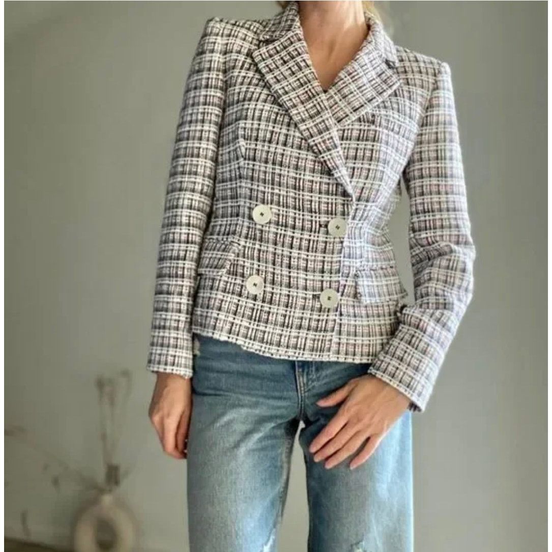 Zara Zara double breasted textured weave jacket blazer Size L / US 10 / IT 46 - 8 Thumbnail