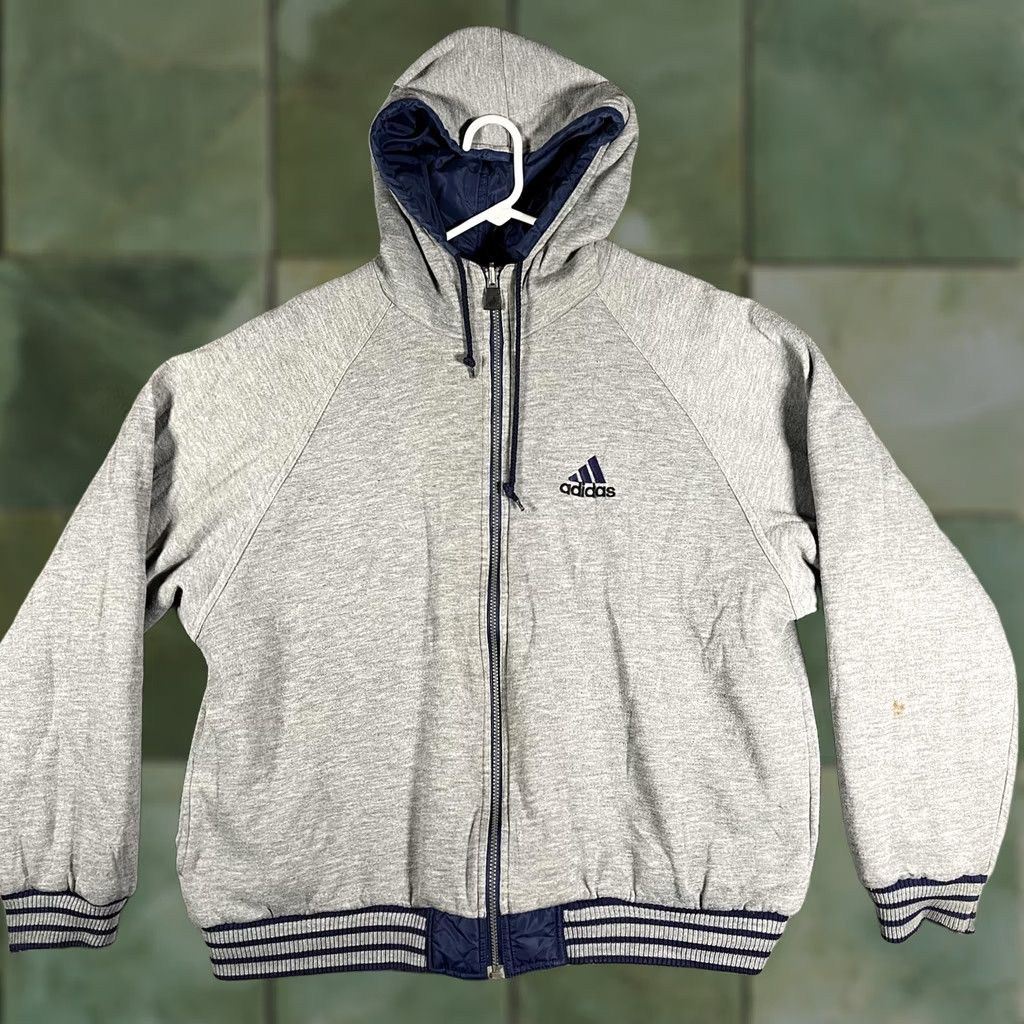 Adidas Adidas Jacket Mens XL Blue Gray Reversible Hooded Full Zip Winter Bomber Vintage Size US XL / EU 56 / 4 - 1 Thumbnail