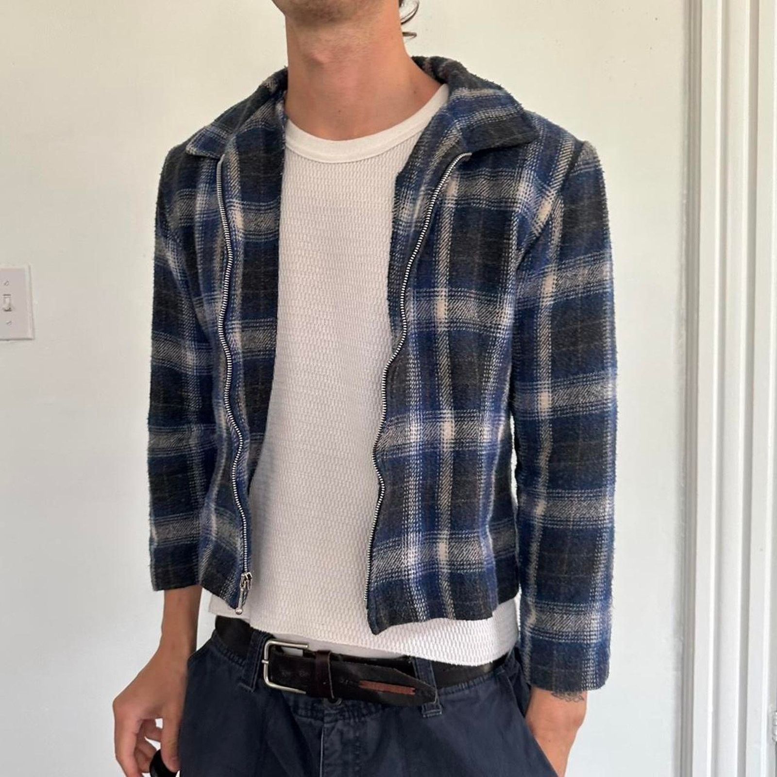 Vintage Vintage 70s 80s Retro Plaid Wool Zip Up Cropped Work Jacket Size M / US 6-8 / IT 42-44 - 2 Thumbnail