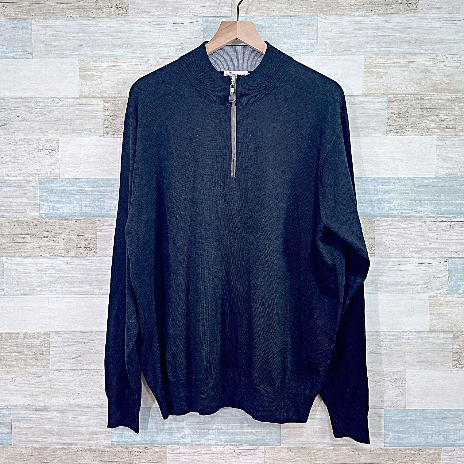 Peter Millar Silk Merino Wool 1/4 Zip Sweater Black Mens 2XL