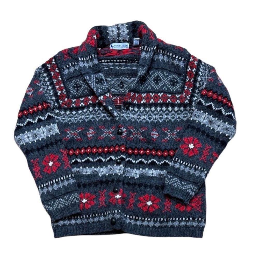 Vintage 80s 90s Vintage Marsh Landing Cowichan Native Print Knit Car Size L / US 10 / IT 46 - 1 Thumbnail