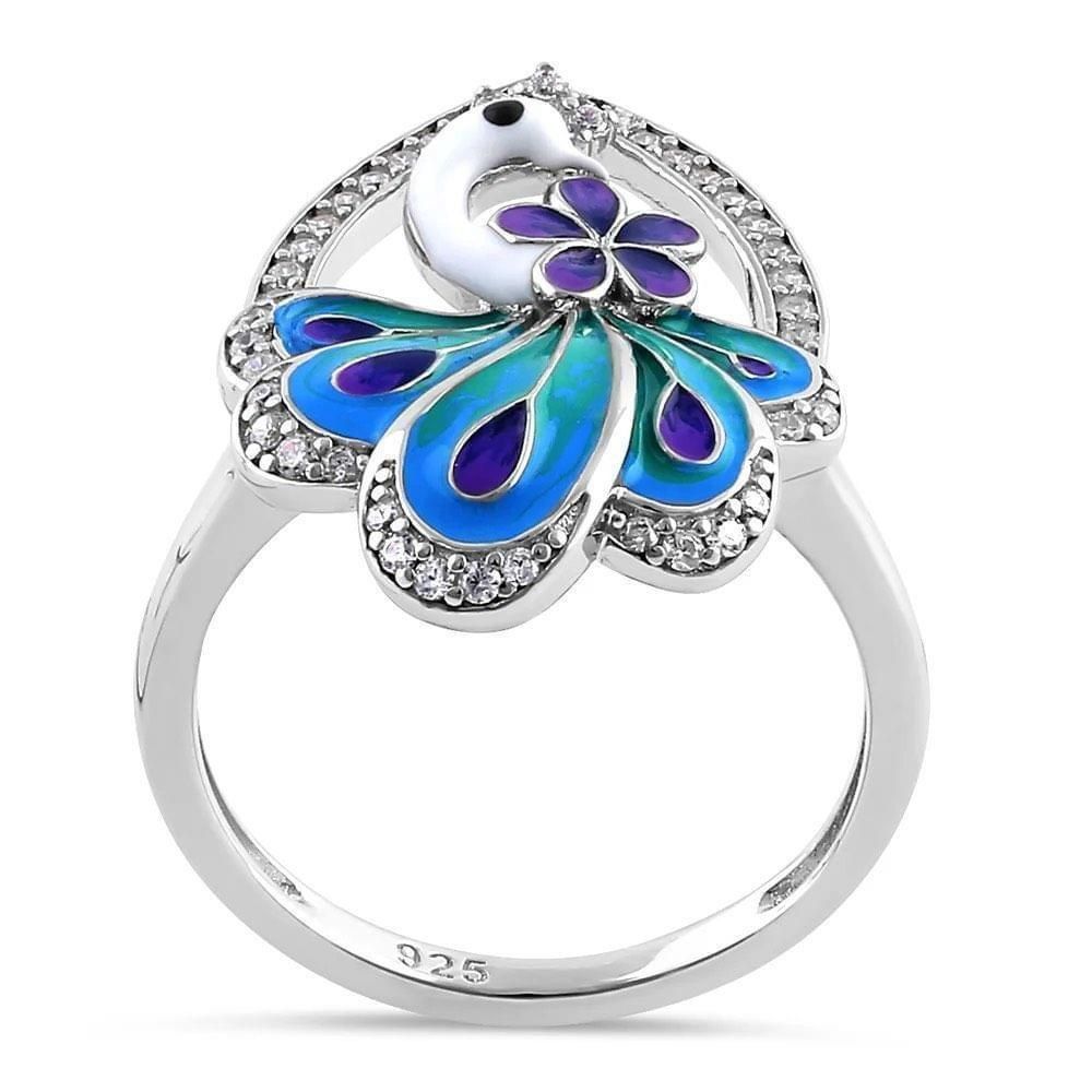 Other Sterling Silver Hand-Painted Multi-Colored Peacock Ring Size ONE SIZE - 3 Thumbnail