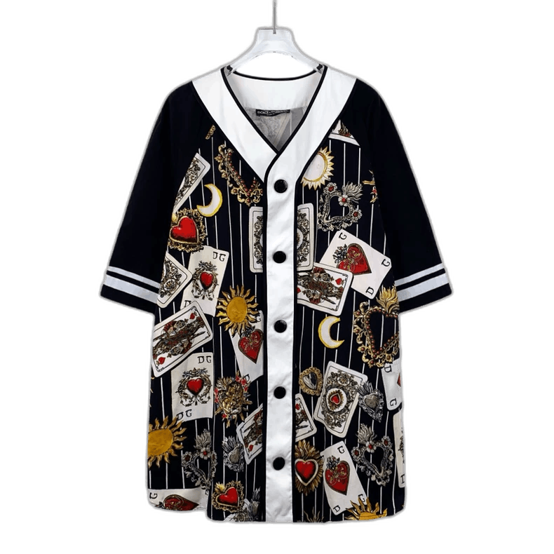 Dolce & Gabbana Dolce&Gabbana Colorful Card Print V-Neck Shirt Size US L / EU 52-54 / 3 - 1 Thumbnail