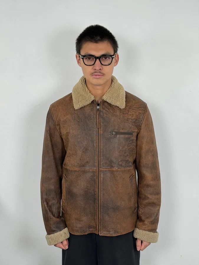 Dolce & Gabbana 2000s Dolce & Gabbana Aged Brown Leather Shearling Jacket Size US L / EU 52-54 / 3 - 2 Thumbnail