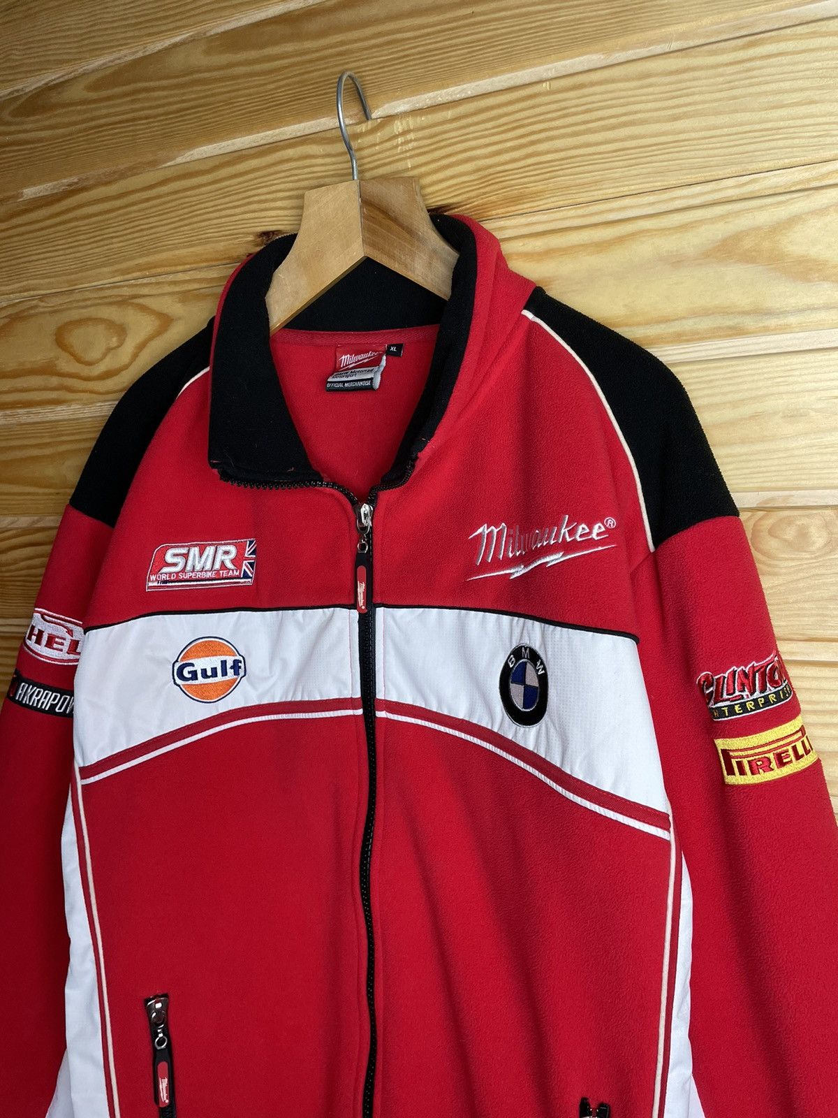 BMW × Vintage BMW Racing Milwaukee Motorrad Fleece Jacket XL Bike Red Warm Size US XL / EU 56 / 4 - 4 Thumbnail