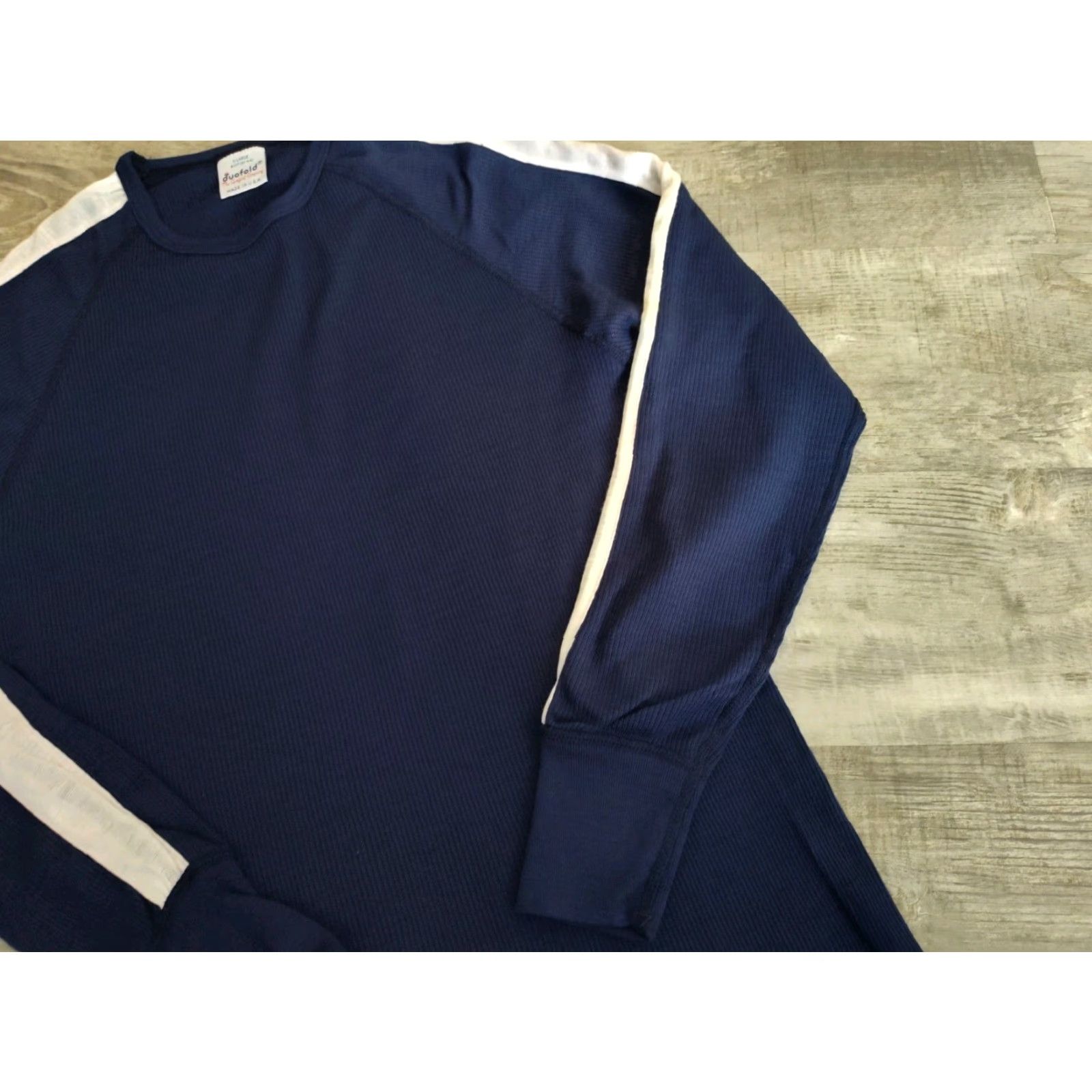 Layer 8 VINTAGE Duofold Shirt Slim XL Blue Striped Thermal Waffle Knit 90s 80s Womens USA Size XL / US 12-14 / IT 48-50 - 5 Thumbnail