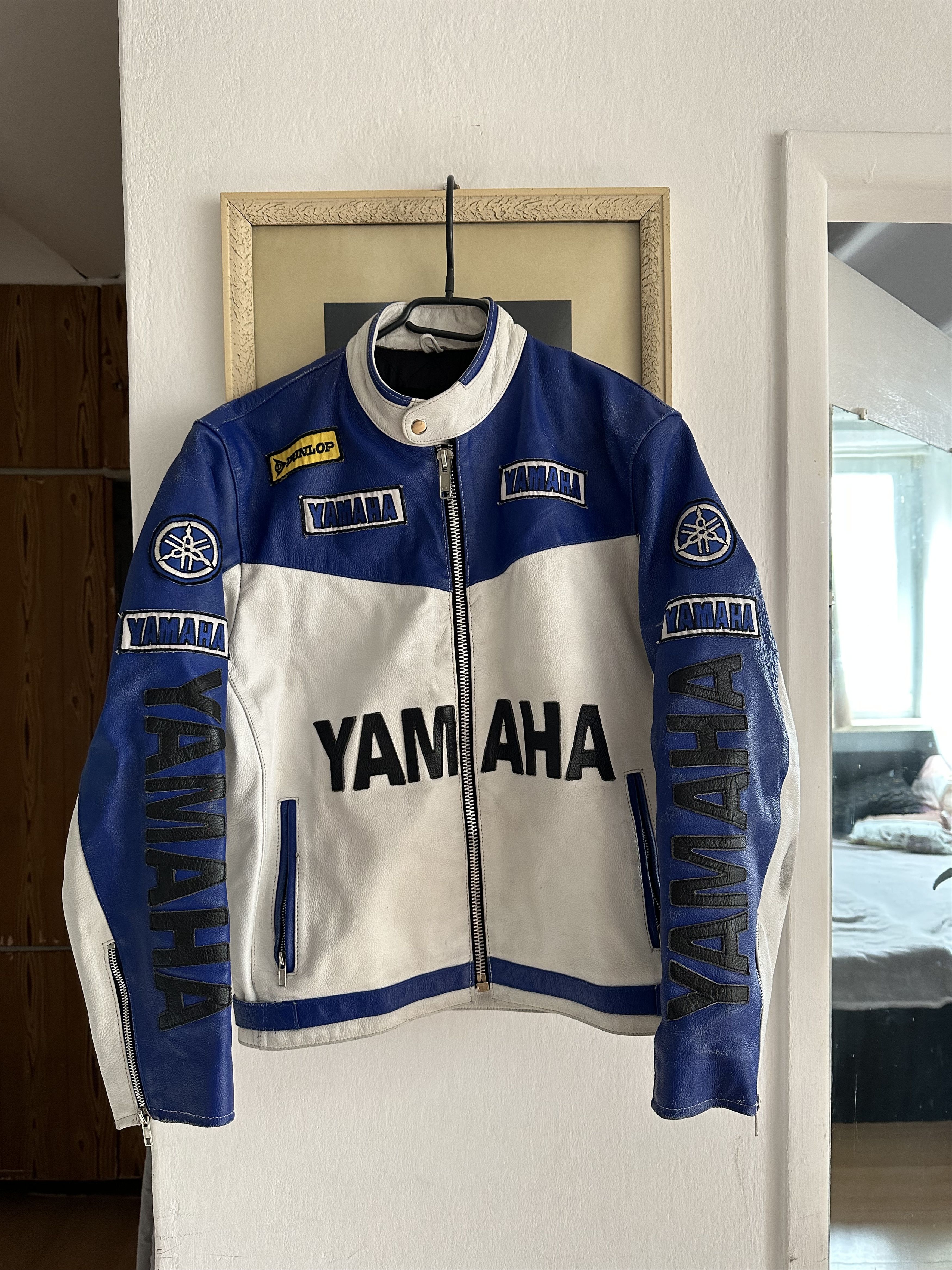 image of Racing Vintage Yamaha Genuine Leather Jacket Biker Hype, Men's (Size Small)