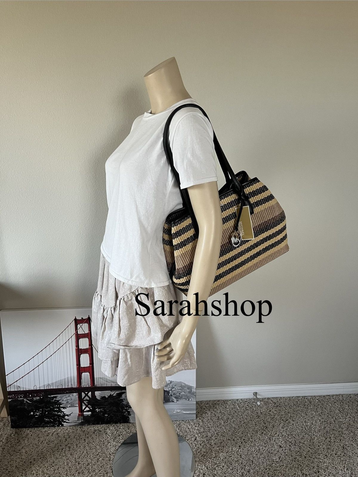 Michael Kors Michael Kors Avalon Medium Striped Woven Tote Bag Size ONE SIZE - 6 Thumbnail