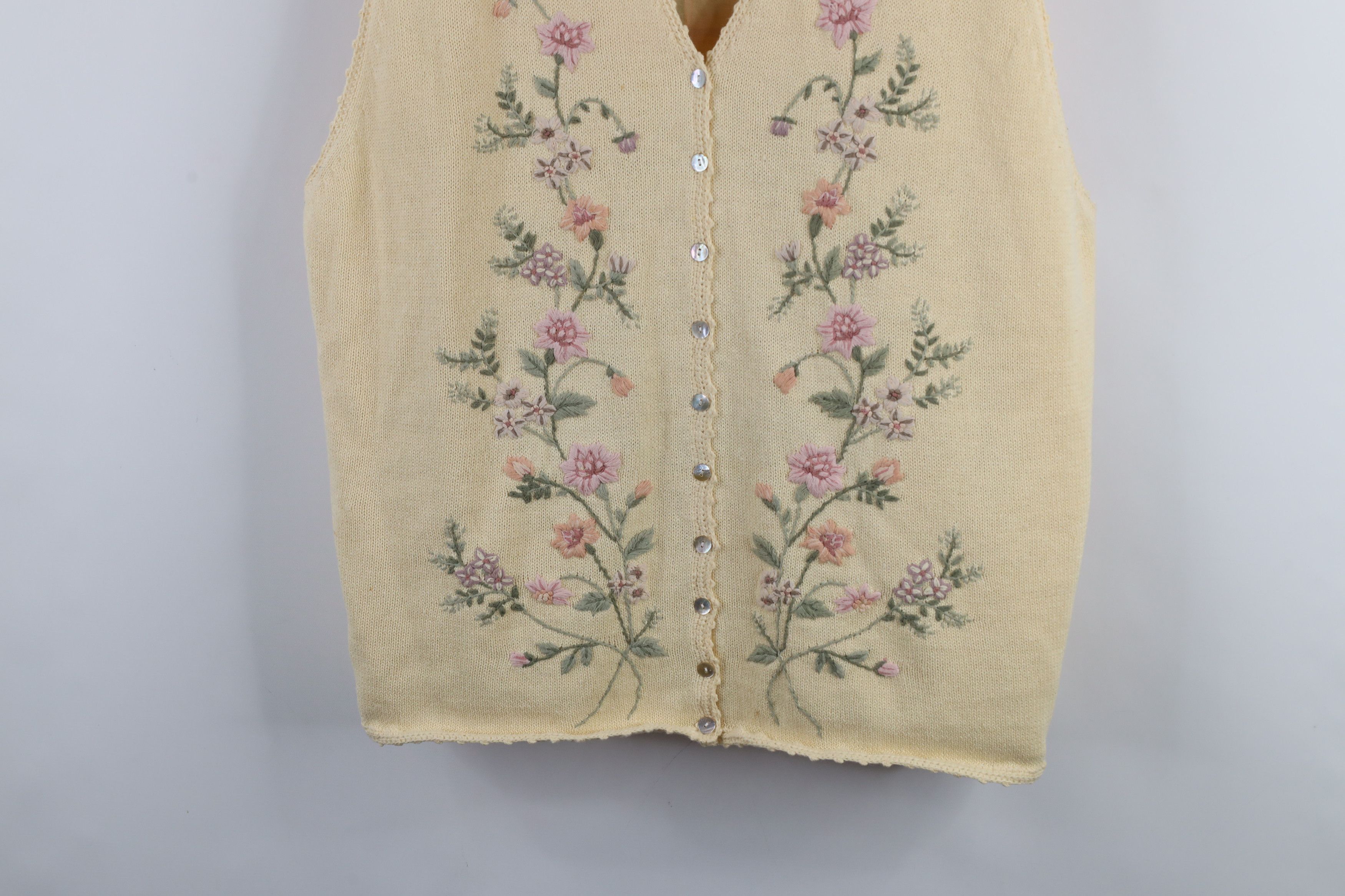 Vintage Vintage 90s Country Primitive Flower Knit Sweater Vest Size XXL / US 16-18 / IT 52-54 - 3 Thumbnail