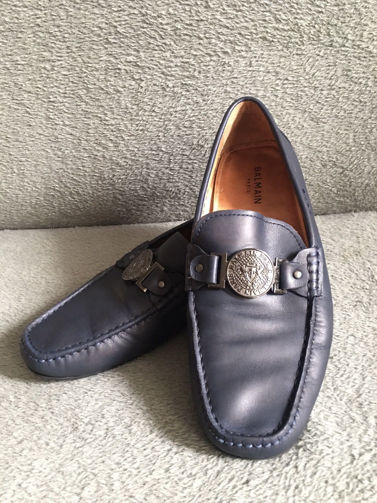 Balmain BALMAIN Leather Loafers Flats Navy Blue EU 42 Size US 9 / EU 42 - 1 Thumbnail