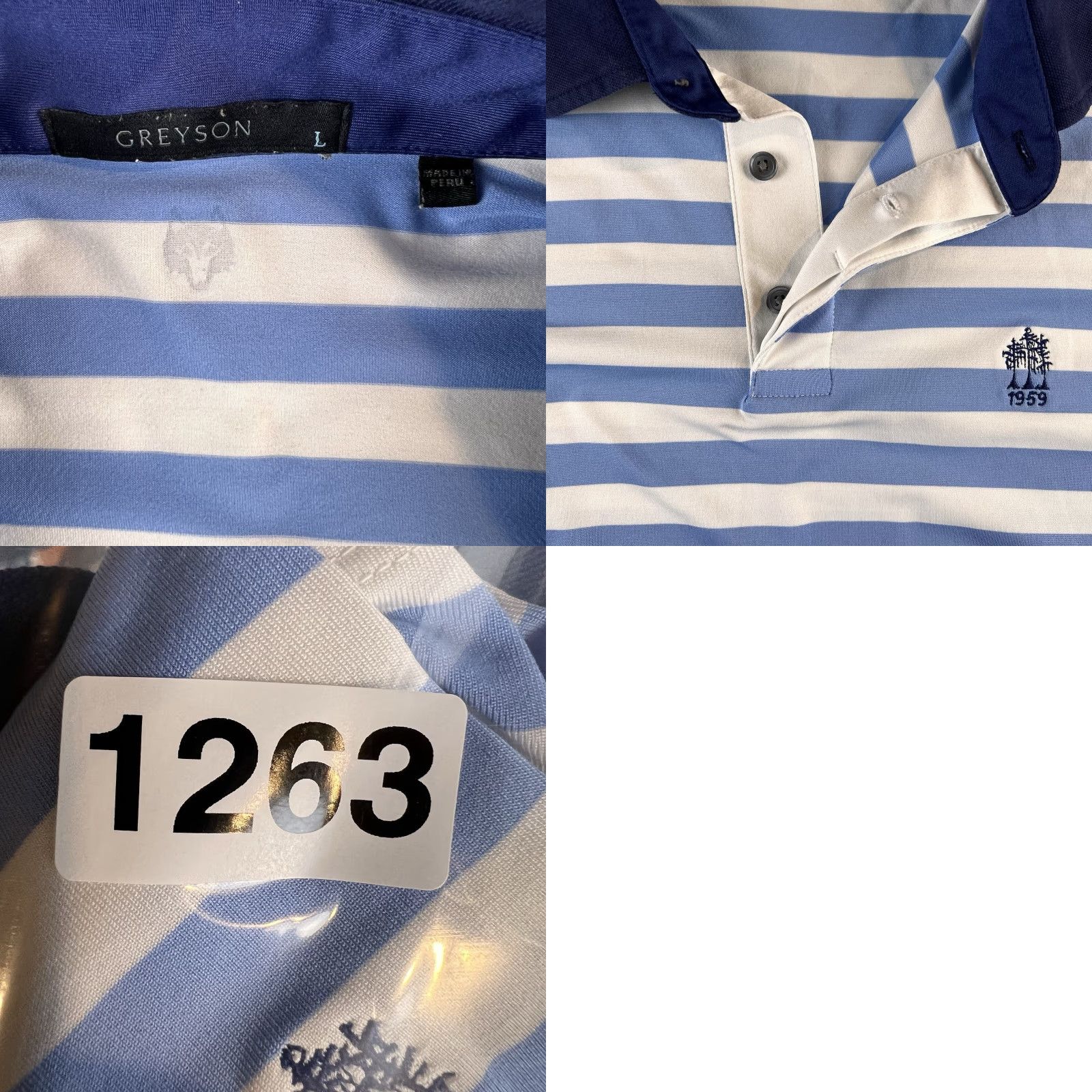 Vintage Greyson 1959 Polo Mens L Blue White Striped Preppy Golf Size US L / EU 52-54 / 3 - 8 Thumbnail