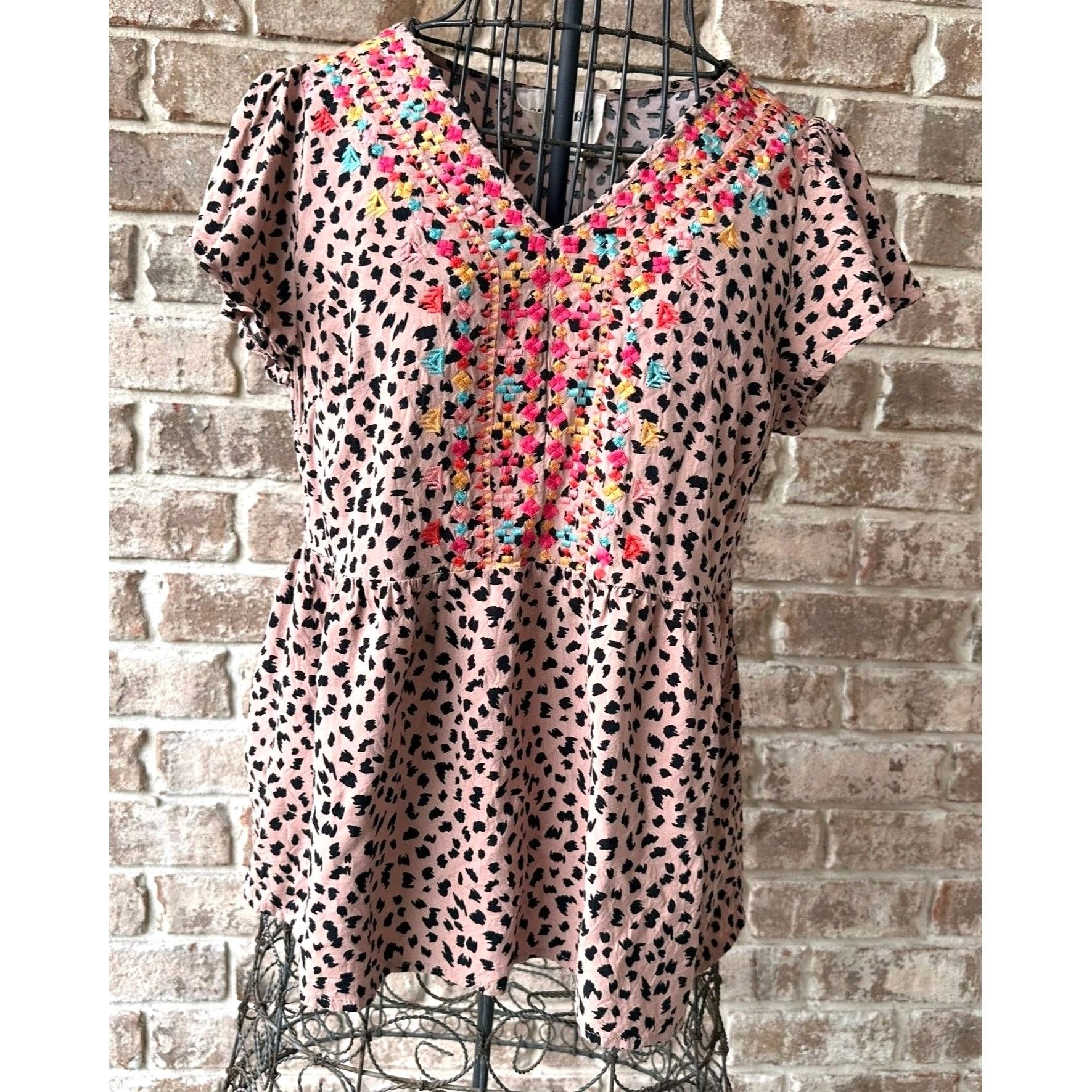 Other Savanna Jane Leopard Print Blouse Small Embroidered Artsy Size S / US 4 / IT 40 - 5 Thumbnail