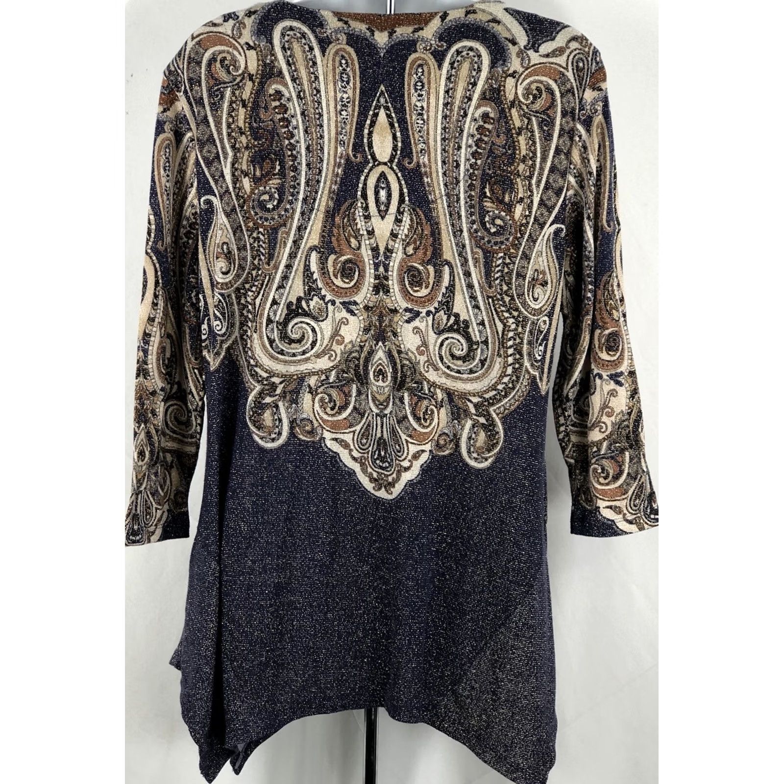 JM Collection JM Collection Tunic Top M Blue/Gold Glitter Geo Chain Accent Keyhole Boho Women Size M / US 6-8 / IT 42-44 - 3 Thumbnail