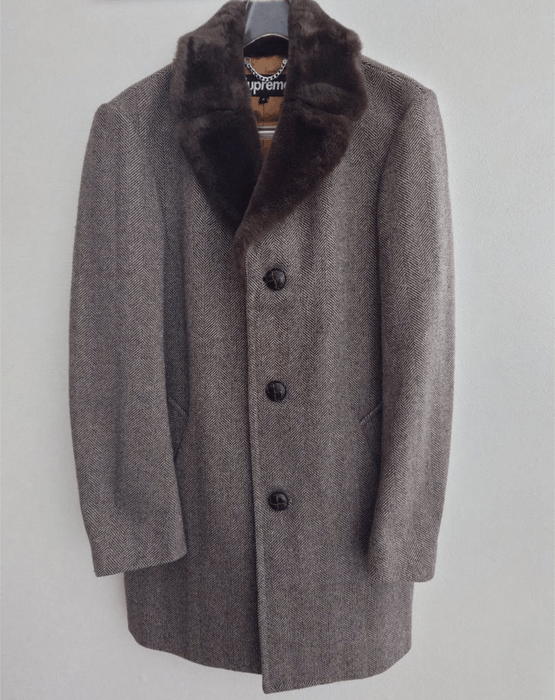 Supreme Fur collar tweed coat | Grailed