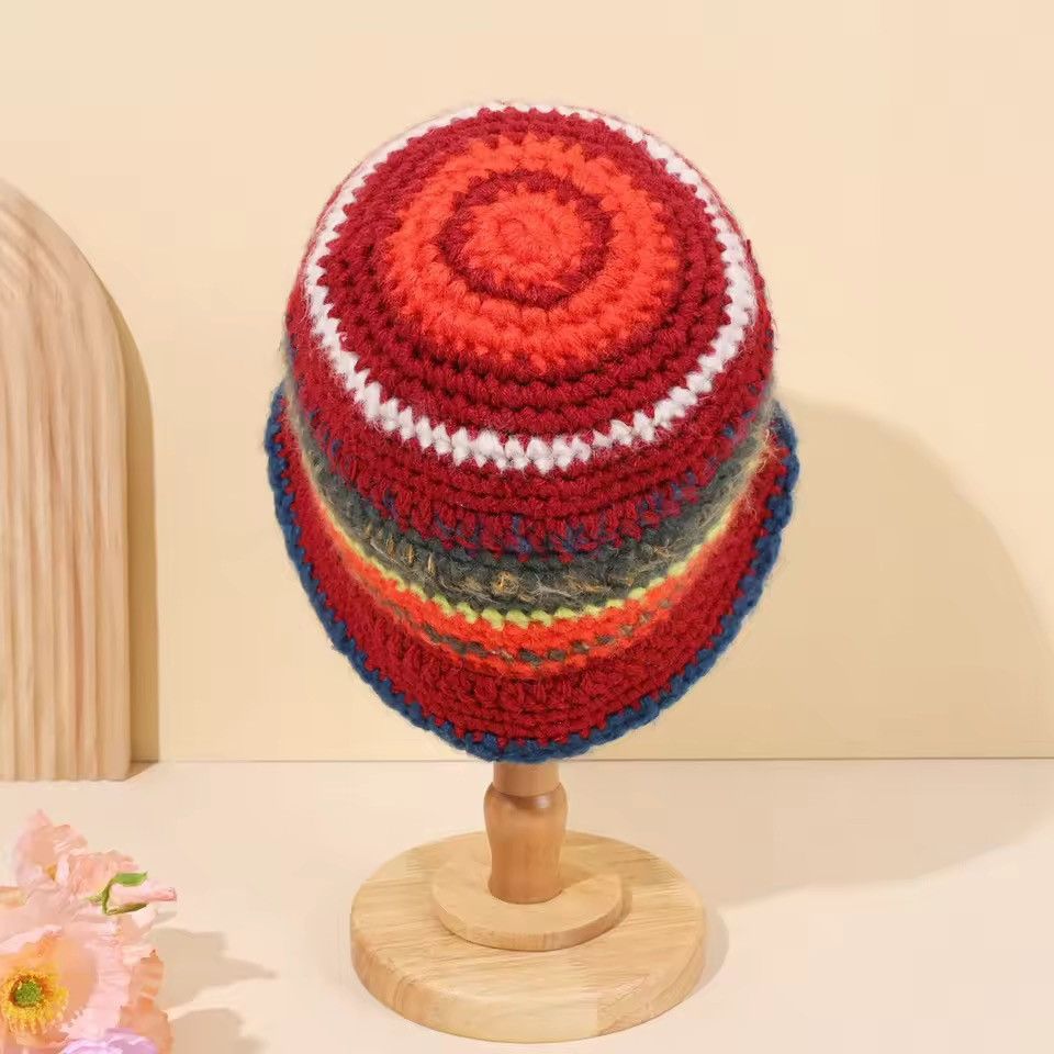 Handmade Colored Handmade Striped Knitted Hat Size ONE SIZE - 6 Thumbnail