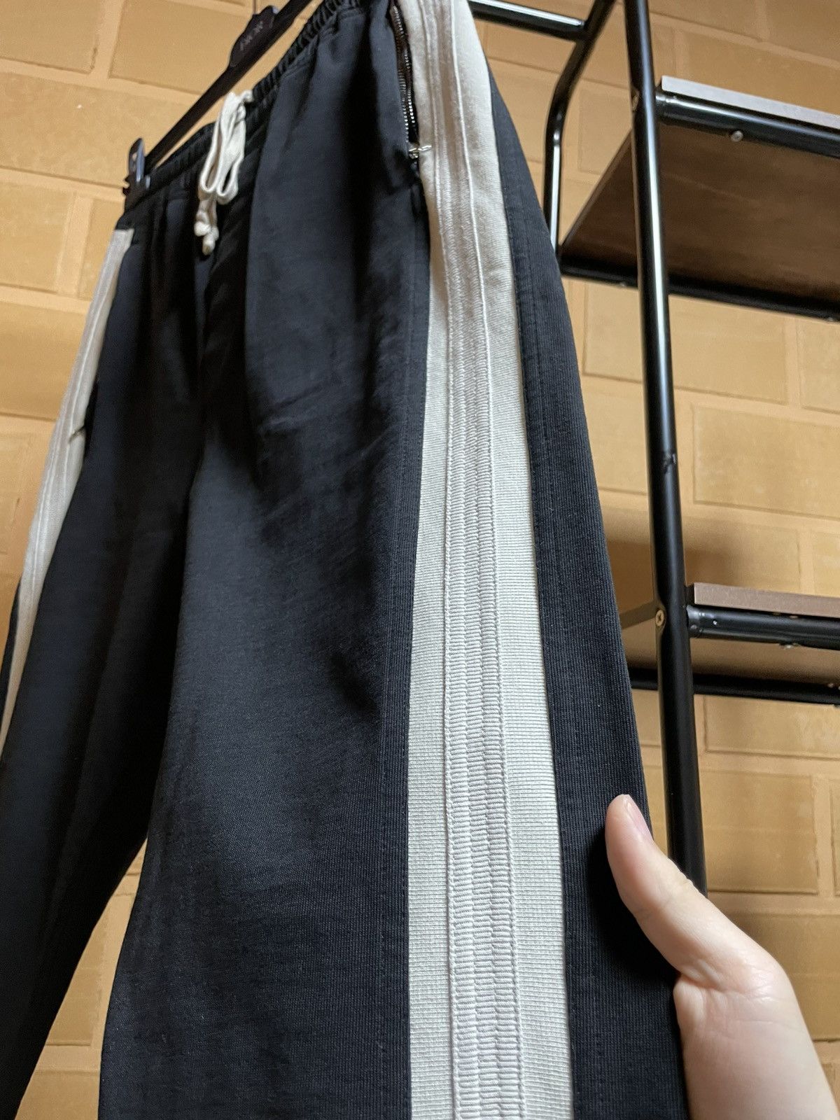Rick Owens FW19 Oyster Black Side Stripe Track Pants 46